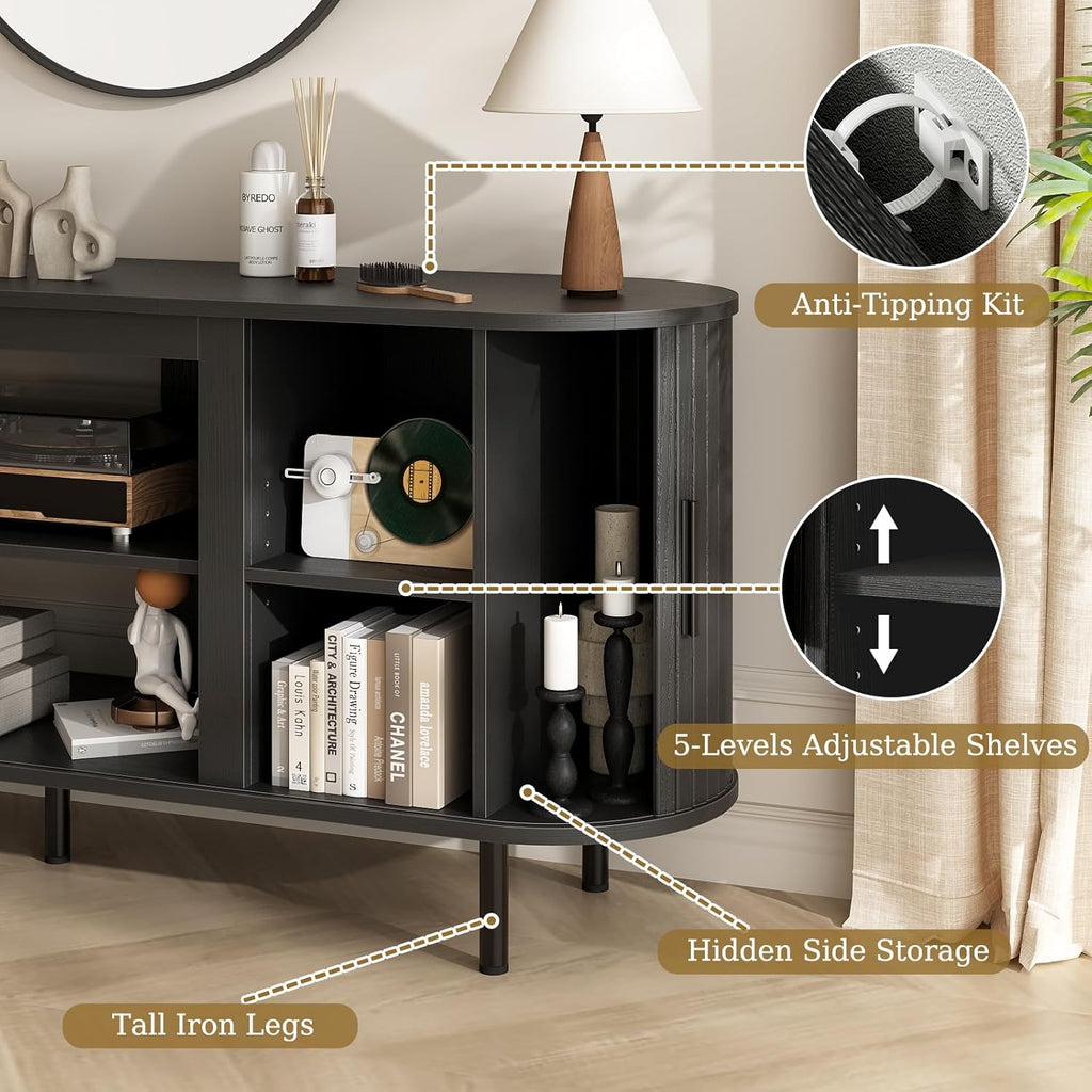 65'' Tv Stands for Living Room, Entertainment Center with Storage, Adjustable Shelves and Sliding Doors, Tv Stand Tv Console for Living Room,Bedroom (Black)