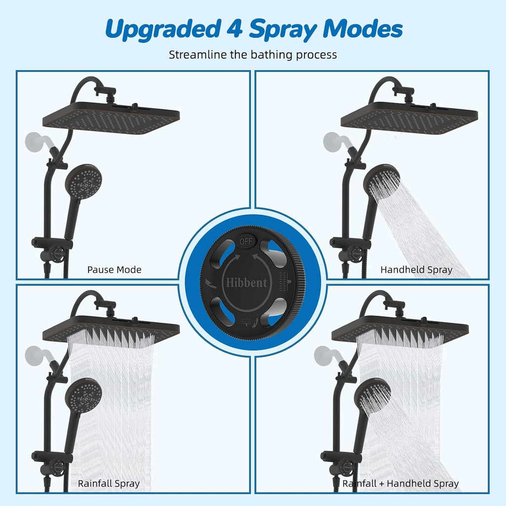 Hibbent cUPC Certified 13'' Shower Head Combo, High Pressure 5 Spray Rainfall Showerhead, 10 Spray Handheld, All Metal Easy Reach 4-way Diverter with Pause Mode, 71'' Hose & Holder, Oil-Rubbed Bronze