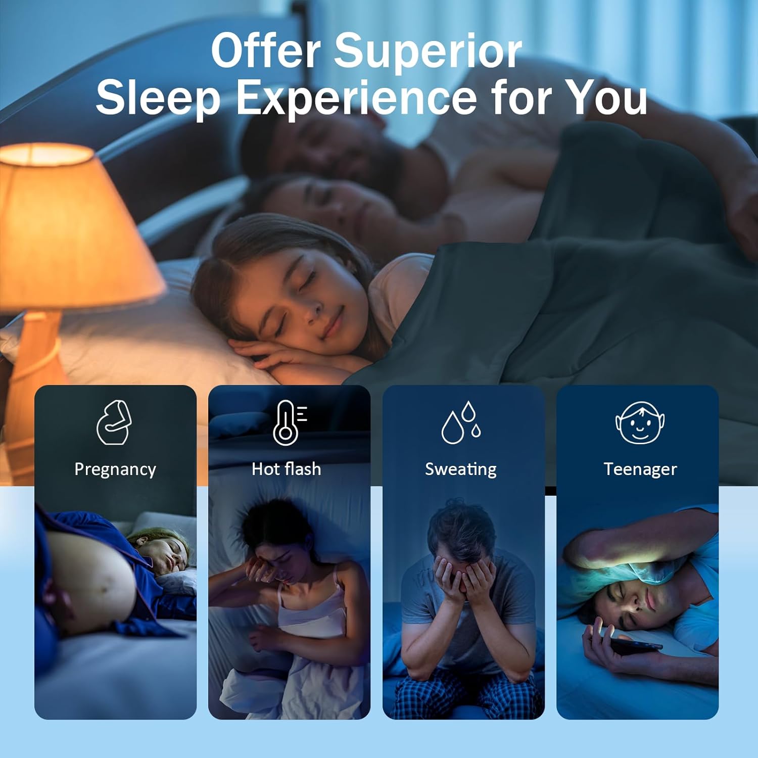 Soft Cooling Comforter, Full/Queen Cooling Blankets for Hot Sleepers, Double-Sided All-Season Cold Breathable Lightweight Blanket for Night Sweats, Dark Denim Blue, 90''x90''