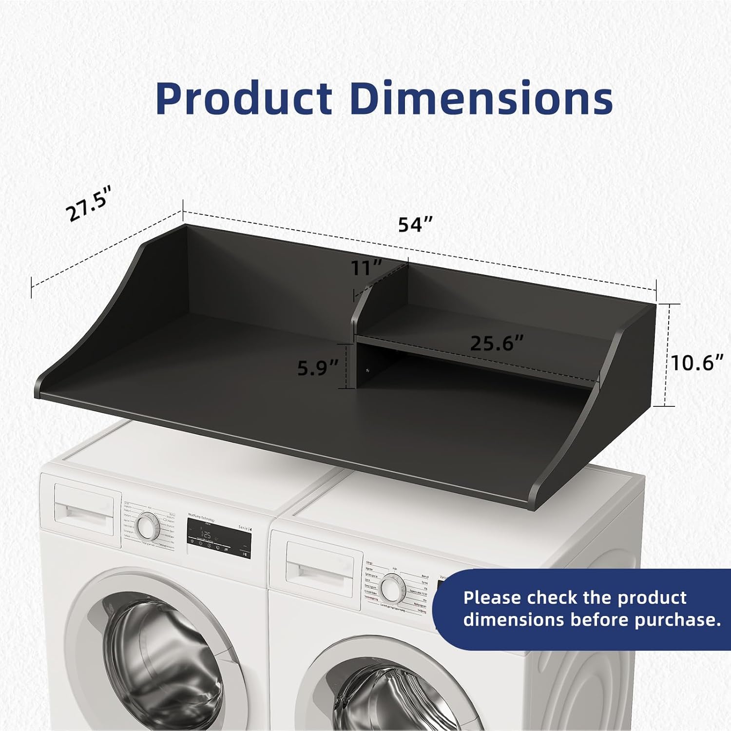 Memobarco 2 Tiers Washer Dryer Countertop, 54" Width x 27.5" Depth Laundry Countertop Organization, Wooden Washer and Dryer Topper for Folding, Sorting & Ironing, Easy to Install, Black