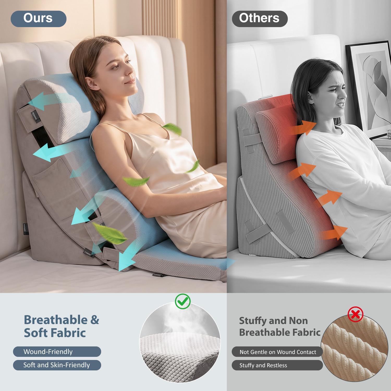 9PCS Orthopedic Bed Wedge Pillow Set for After Surgery Recovery, Body Positioners for Back and Leg Pain Relief, Adjustable Memory Foam Comfort for Sitting up in Bed, Ideal for Adult Acid Reflux & GERD