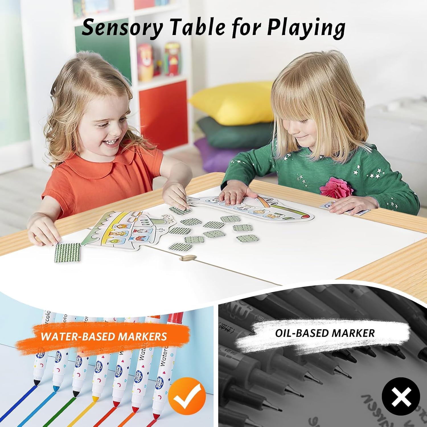 Easyego Sensory Table for Toddlers Kids Play Wooden Sand Water Table with Double-Sided Board & Foldable Storage Bins for Indoor and Outdoor Use, Birthday Gifts for Boys and Girls-Natural Color