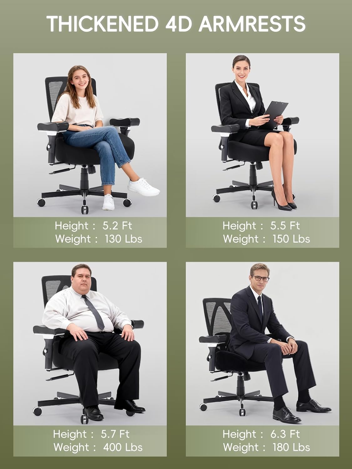 Big and Tall Office Chair 550lbs, Ergonomic Desk Chair with W-Shaped Thick Seat Cushion&4D Armrest, Executive Mesh Desk Chair with Adjustable Lumbar Support, Swivel Task Chairs for Home Office Gaming