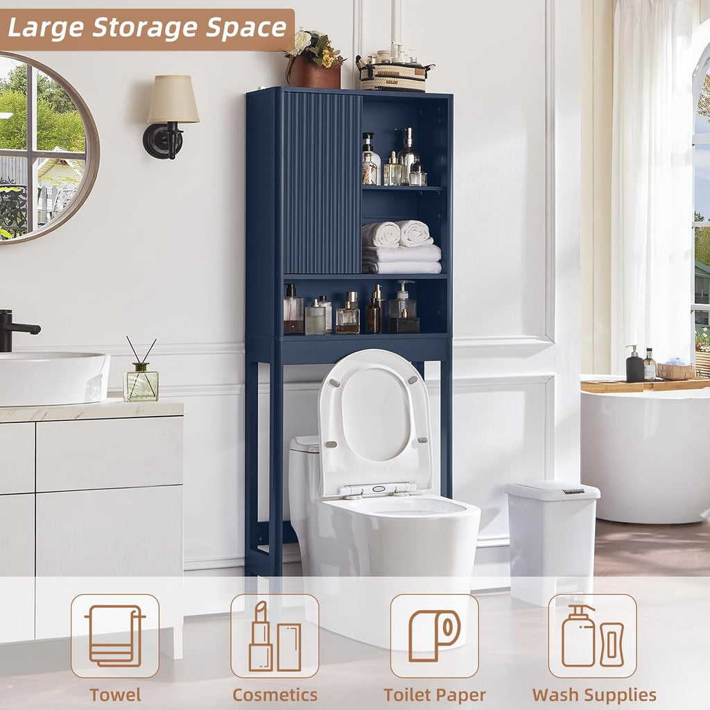 LEYAOYAO Fluted Over The Toilet Storage Cabinet & Bathroom Wall Cabinet Set of 2, Farmhouse Above Toilet Organizer, Medicine Cabinet w/Adjustable Shelf & Doors for Laundry Living Room Kitchen(Blue)