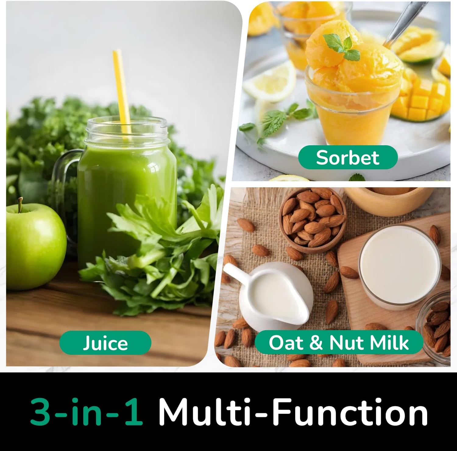 Canoly C16 Cold Press Juicer, 6" Extra Wide Feed Chute, 3-IN-1 Strainers (Juice & Sorbet & Nut Milk), Powerful AC Brushless Motor, Self Precut System, Juicer Machines with BPA-Free (Space Gray)