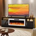 Lemberi Fireplace tv Stand with 36 inch White Fireplace Up to 80" TVs,LED Light Entertainment Center and Storage, 70" Modern Wood Media TV Console with Highlight Cabinet for Living Room
