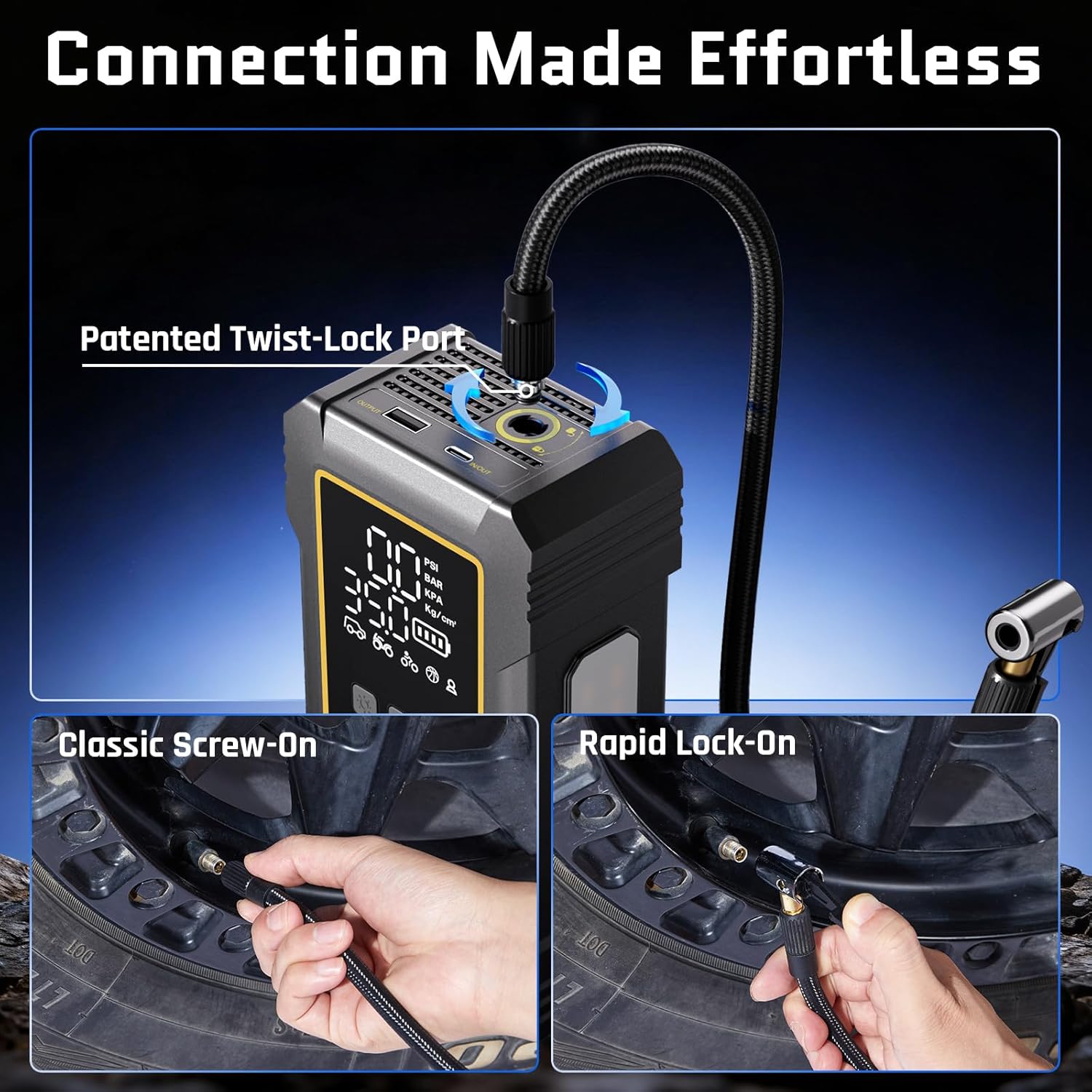 OlarHike Powerful 12000mAh Heavy Duty Tire Inflator Portable Air Compressor, 7X Faster, 150PSI Dual Power 12V&Cordless Air Pump for Car Tires, Pickup Trucks, Jeeps, SUVs & RVs. Digital Pressure Gauge
