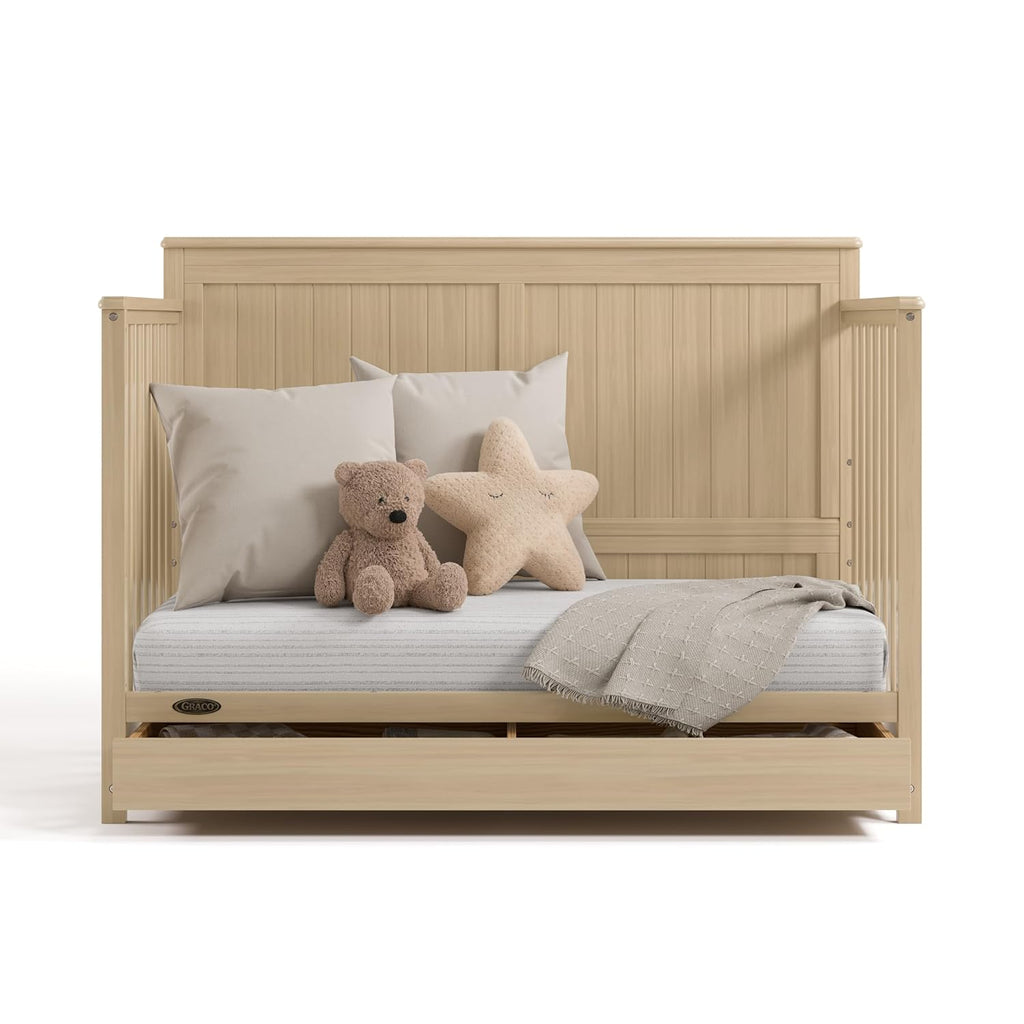Graco Hadley 5-in-1 Convertible Crib with Drawer – GREENGUARD Gold Certified, Fits Standard Crib Mattress, Converts to Toddler Bed, Daybed and Full Bed, 4 Adjustable Mattress Heights (Driftwood)