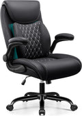 BESTFAIR Office Chair, Ergonomic Computer Desk Chairs with Lumbar Support for Lower Back Pain Relief, Executive Leather Home Chair Comfy with Padded Flip-up Armrests, Black