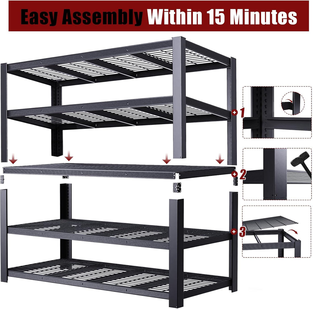 62" W 3050LBS Storage Shelves Unit,5 Tier Heavy Duty Metal Shelving Unit and Storage Large Rack,72" H x62 W x24 D Adjustable Metal Shelving Unit,Garage Shelves for Basement,Warehouse