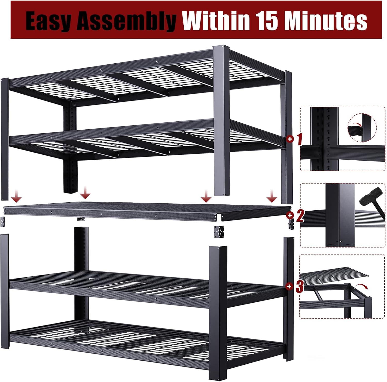 62" W 3050LBS Storage Shelves Unit,5 Tier Heavy Duty Metal Shelving Unit and Storage Large Rack,72" H x62 W x24 D Adjustable Metal Shelving Unit,Garage Shelves for Basement,Warehouse