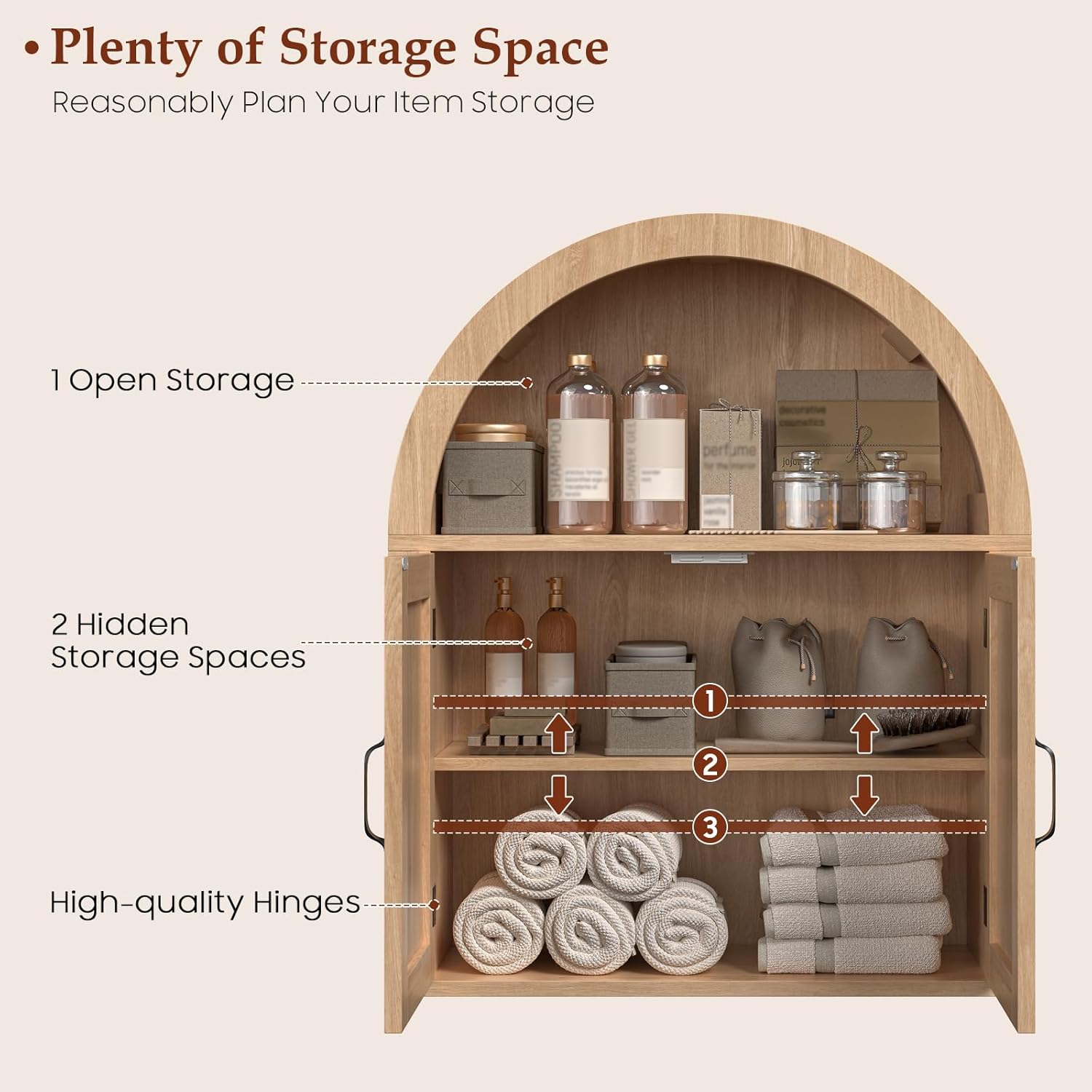 Halitaa Arched Bathroom Wall Cabinet, Farmhouse Medicine Cabinet with Barn Door and with Adjustable Shelf, 23.6 x 28.7'' Wooden Storage Cabinet Wall Mounted for Bathroom Laundry Room Kitchen, Natural