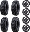 Tusk Set of 30x10-14 TERRABITE Heavy Duty 8-Ply Radial UTV Tires mounted on CASCADE Wheels - Compatible with POLARIS applications 4/156 bolt pattern Includes Lug Nuts (4+3 Offset, Machined/Black)
