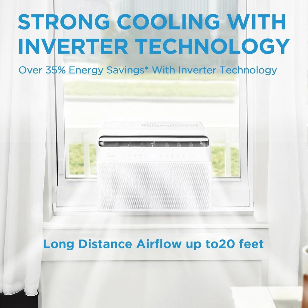 Midea 12,000 BTU U-Shaped Smart Inverter Window Air Conditioner–Cools up to 550 Sq. Ft., Ultra Quiet with Open Window Flexibility, Compatible with Alexa/Google Assistant, 35% Energy Savings (Renewed)