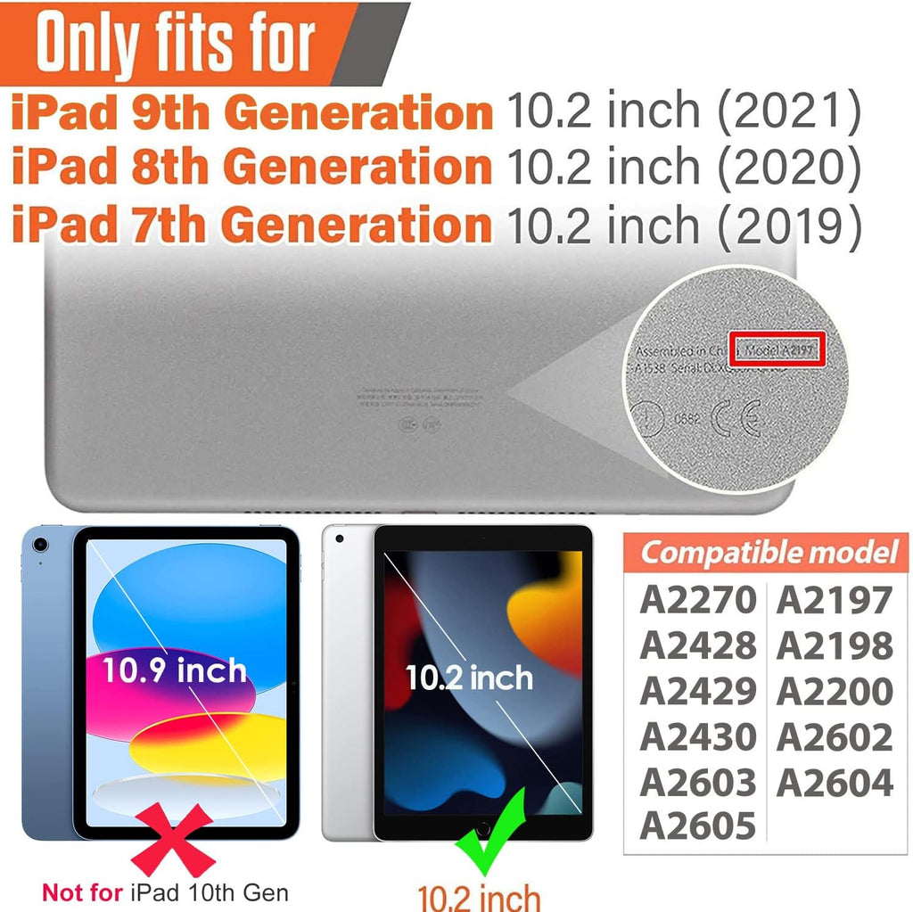 Kids Case for iPad 9th/8th/7th Generation -10.2 inch 2021/2020/2019, Built with Screen Protector, Durable Shockproof Handle Stand Case for Apple iPad Gen 9/8/7, Blue