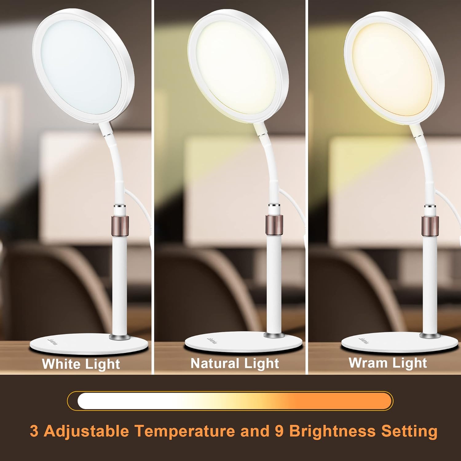 Light Therapy Lamp, UV-Free 10000 Lux Therapy Light with 3 Color Temperature Modes & Adjustable Brightness & Timer, Happy Therapy Lamp for Lift Mood