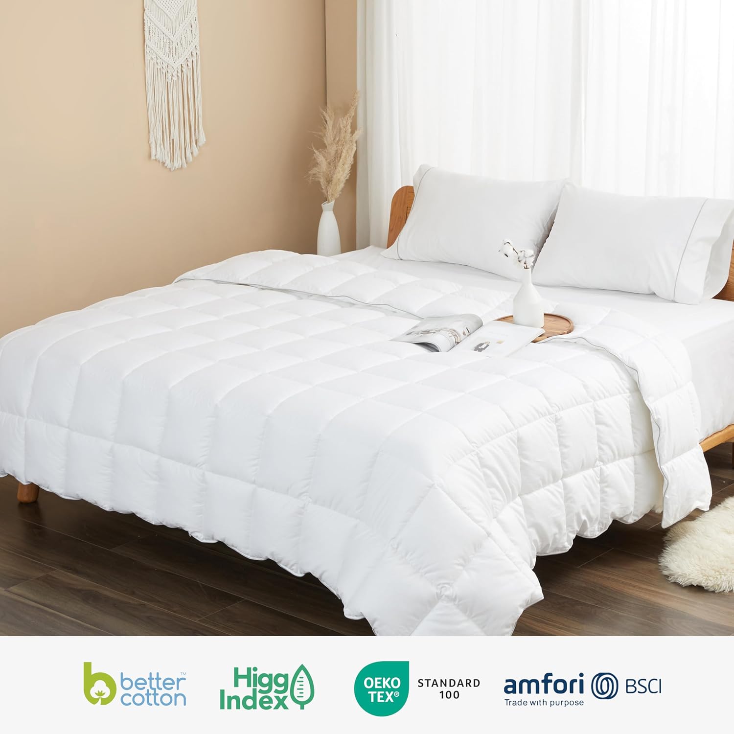 sunflower Comforter Duvet Insert Queen Size White Down Alternative Filling Cotton Shell All Season Hypoallergenic Warm Breathable Noiseless Machine Washable with Corner Taps