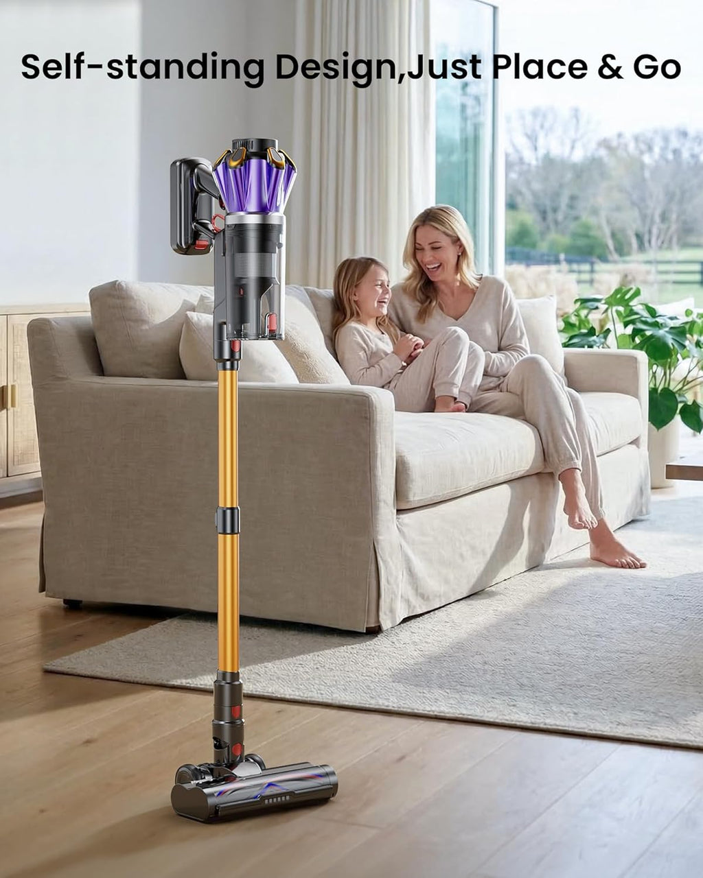Cordless Vacuum Cleaner, 650W 55Kpa 70Mins Cordless Stick Vacuum with Hurricane Mode, 1.8L Cup, Anti-Tangle Vacuum Cordless, Self-Standing Vacuum Cleaners for Home Pet Hair Carpets