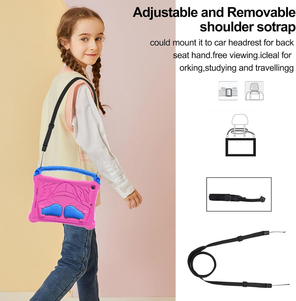 for iPad Air 3rd Generation and iPad Pro Case 10.5" 2019/2017 Release, Cute Boxing Shockproof Hard Case with Handle/Kickstand/Shoulder Strap, Protective Lightweight Kids-Friendly Cover, Rose