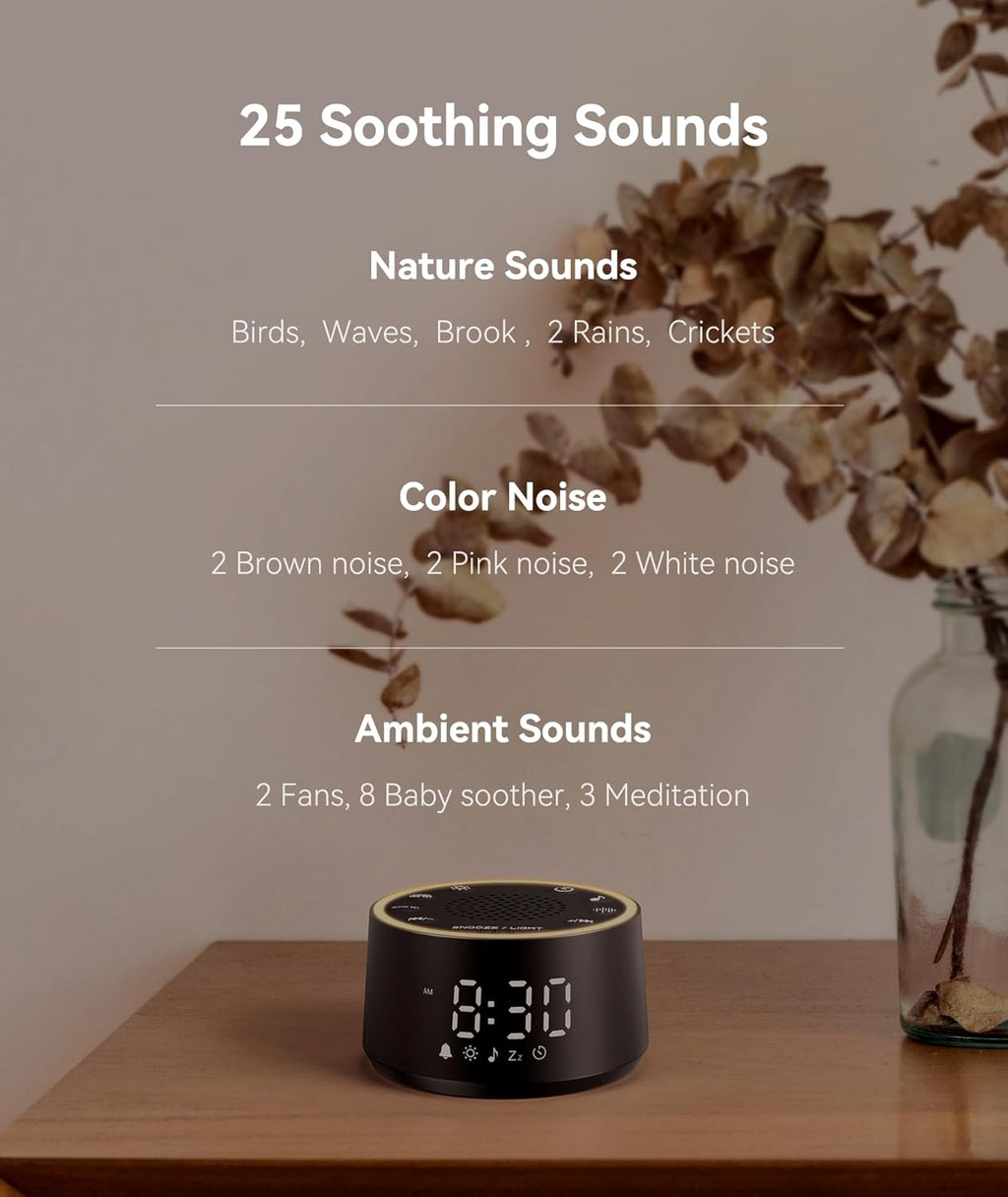 Dreamegg Sound Machine for Sleep - D1 Nova White Noise Sound Machine for Baby Adult with Alarm Clock, Soothing Sounds, Dimmable, White Noise Alarm Clocks for Bedrooms Heavy Sleepers Travel, Black