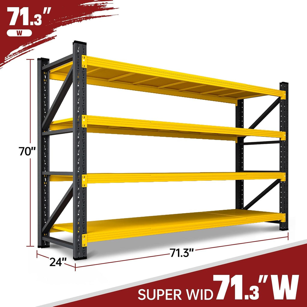 RAVIGIN 5000LBS Storage Shelves,71" W Garage Shelving Heavy Duty Metal Adjustable Garage Shelves, Shelving Units Industrial Shelving for Warehouse,71" W x 24" D x 69" H,Black Yellow