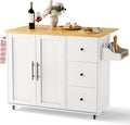 GRUSIGN Kitchen Island on Wheels with Storage-Multifunctional Kitchen Island Cart with Drop Leaf, Rolling Island with Spice/Towel Rack,Expandable Island Table Kitchen,39.37" Width,White