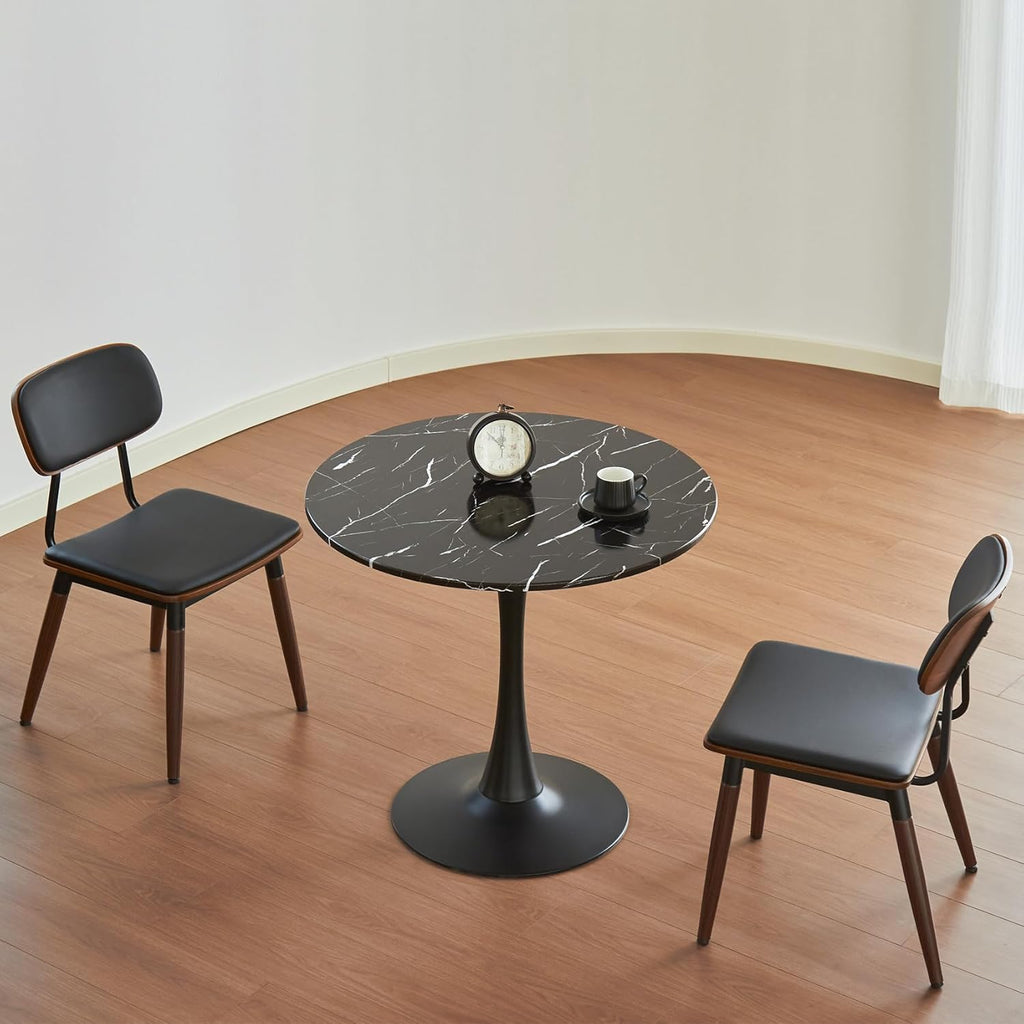 Round Dining Table, 31.5" Circle Tulip Table with Thickened Tabletop & Metal Pedestal, Mid Century Modern Bistro Table for Kitchen, Small Places, Living Room, Cafe (Marble Pattern Black)