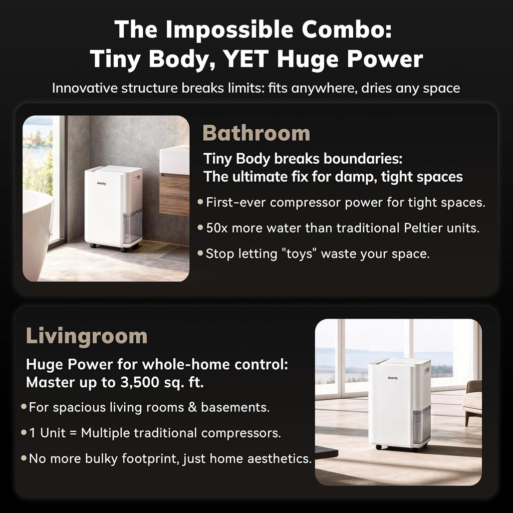 AEOCKY 3500 Sq.Ft Compressor Dehumidifier, Max 50 Pint/D Dehumidifier with Drain Hose for Home, Bedroom, Bathroom, Room, Intelligent Humidistat, Quiet