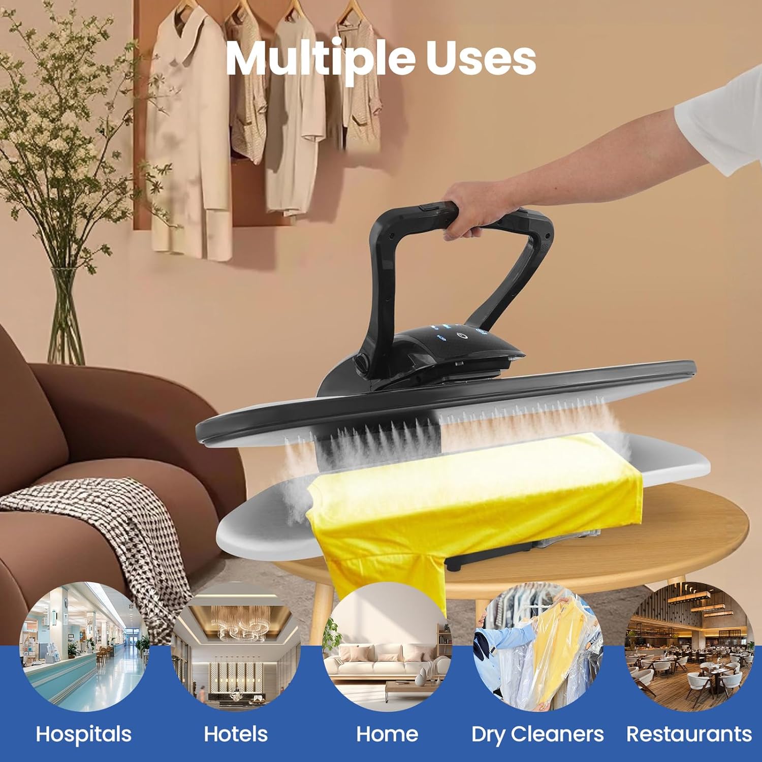 36in Large Steam Iron Press with LED Touch Screen,1600W Compact Ironing Steam Press with 5 Fabric Settings,Professional Iron Press Machine,Digital Steam Press for Home Business