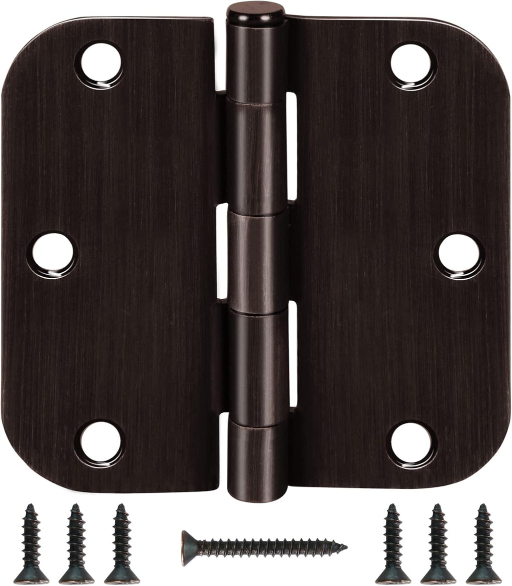18 Pack Oil Rubbed Bronze Door Hinges - 3.5 Inch Rounded 5/8 Radius 3 1/2 Hinges for Indoor Doors
