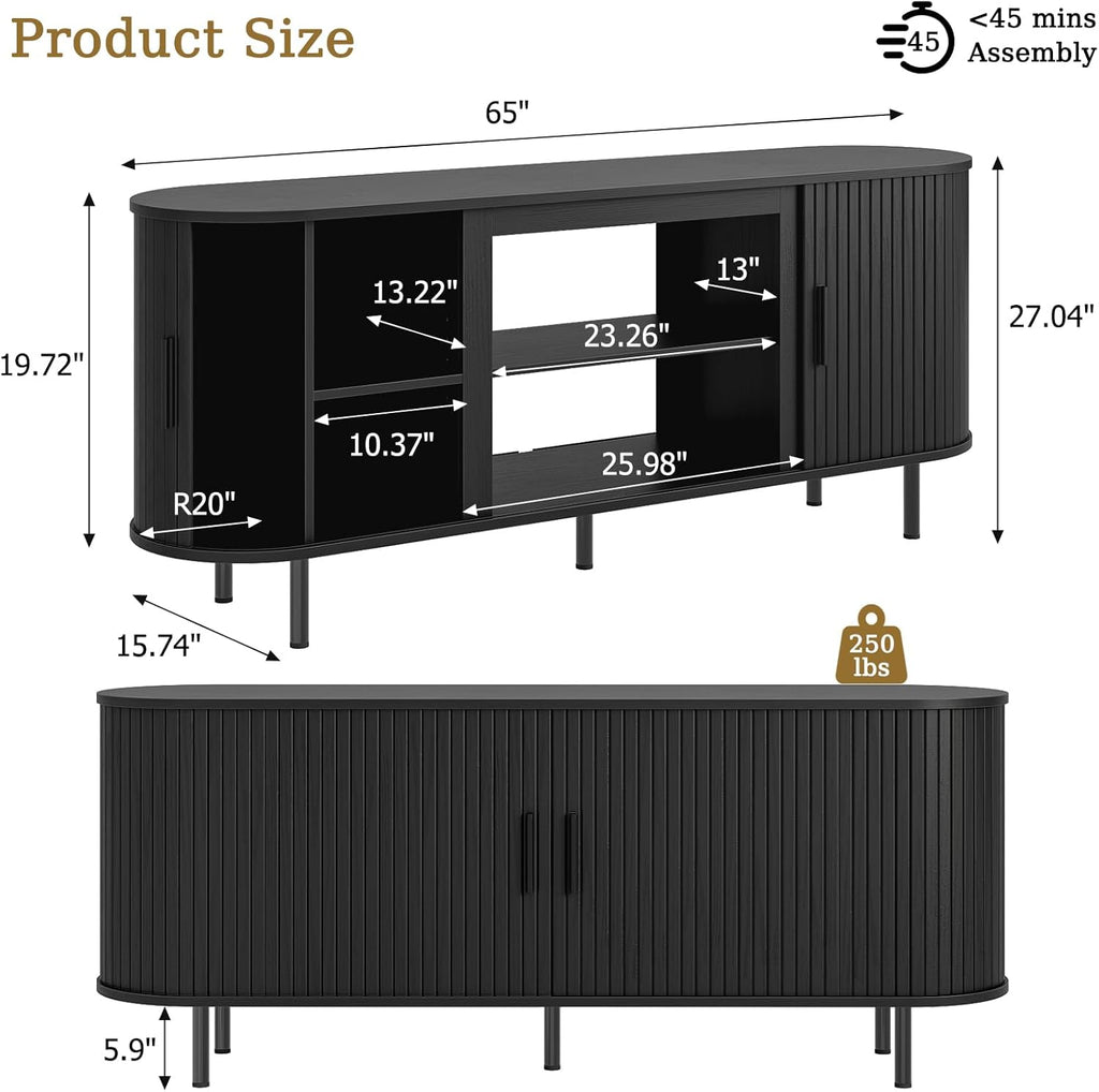 65'' Tv Stands for Living Room, Entertainment Center with Storage, Adjustable Shelves and Sliding Doors, Tv Stand Tv Console for Living Room,Bedroom (Black)
