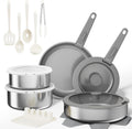 Sanho 21-Piece Pots and Pans Set, Healthy Ceramic Nonstick Cookware with Detachable Handles, Non-Toxic 4-Layer Stainless Steel & Aluminum Core, Induction RV Kitchen Set, Dishwasher & Oven Safe, Gray