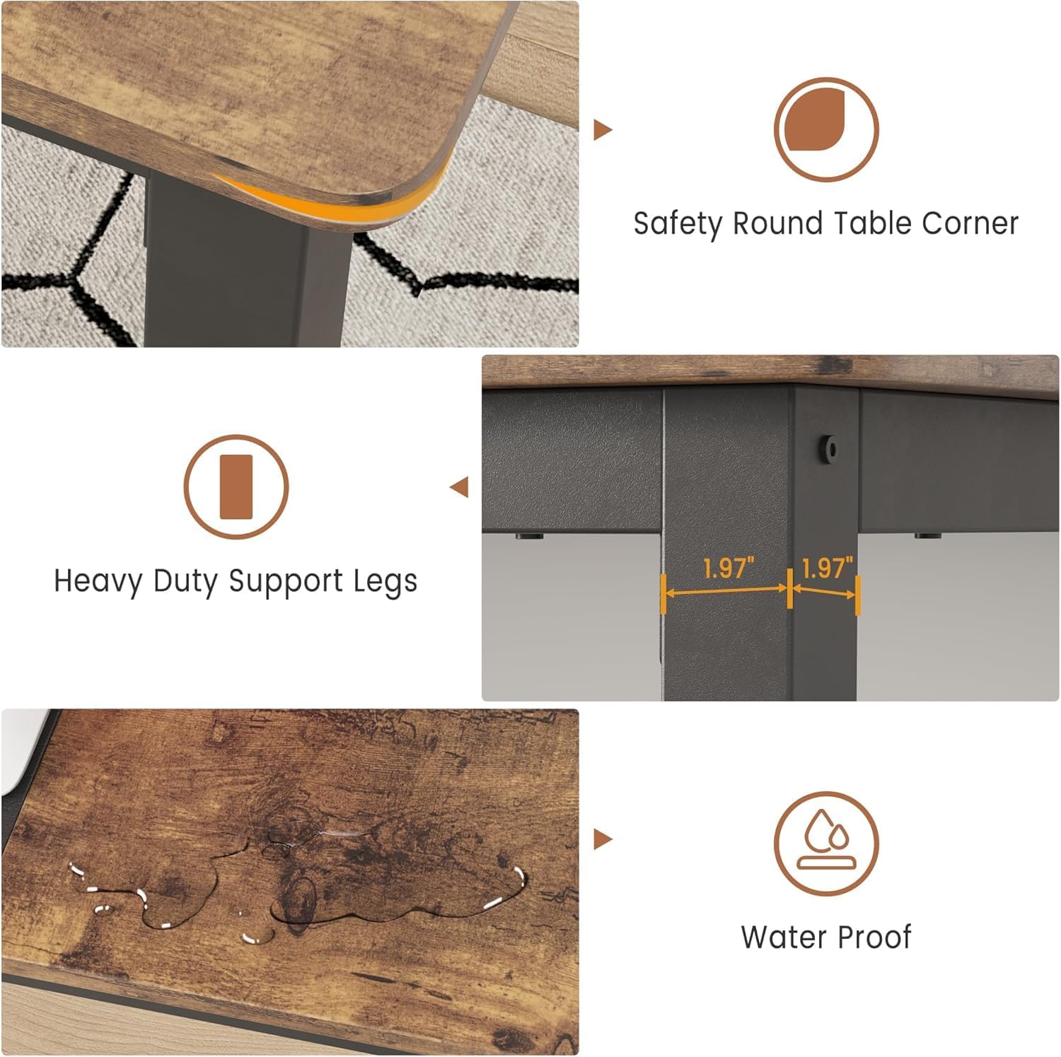 71 Inch Industrial Dining Table, Large Rectangle Kitchen Table with Metal Legs, Round Corners, Wooden Conference Tables Writing Desk for Dining Room, Living Room, Retro Brown