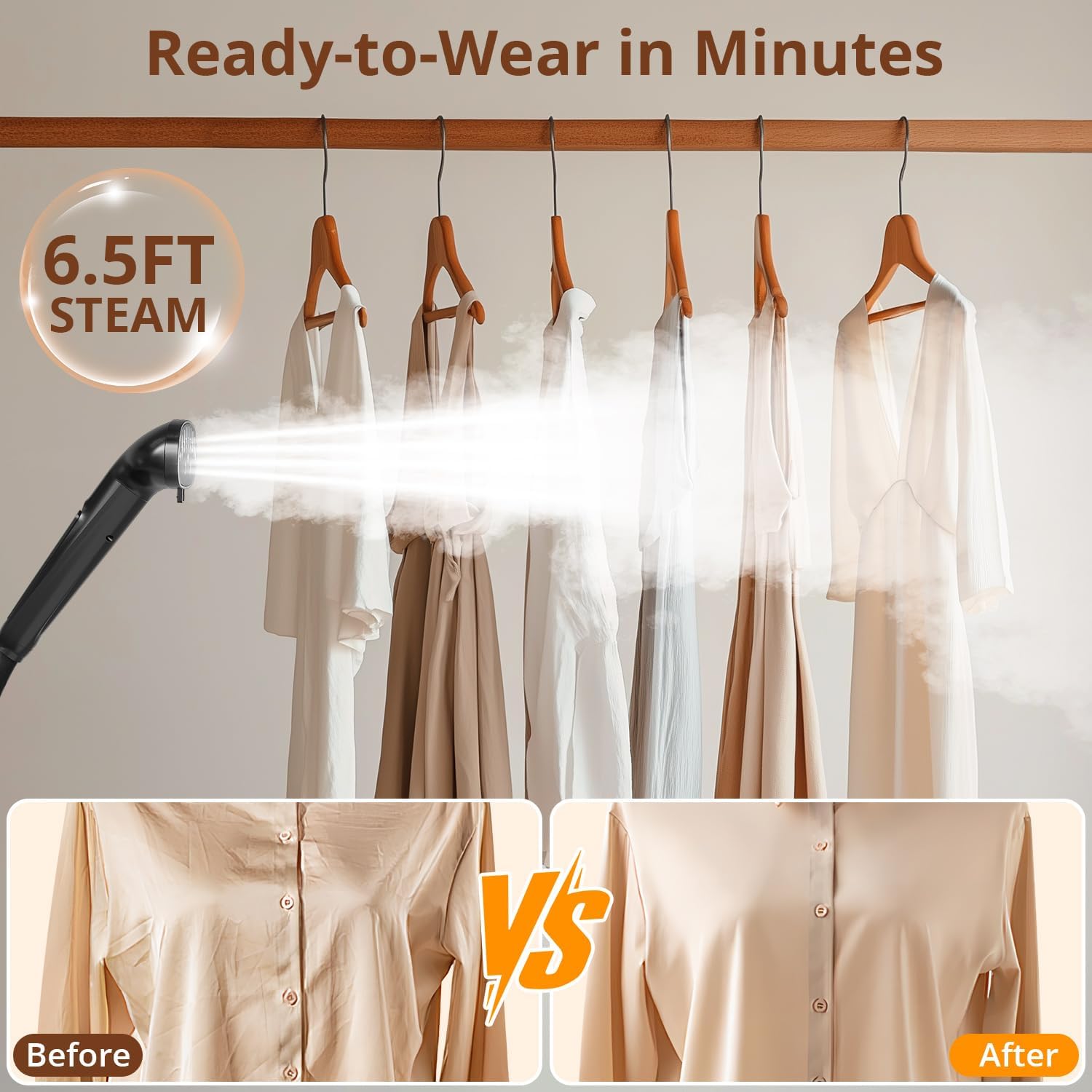 LAKALA Garment Steamer for Clothes, 30-Second Instant Heat-Up, 2.5L Water Tanks, with Pant Clips & Dual Hanger, Powerful Handheld, 4-Stage Adjustable Height, Standing Floor Steamer Wrinkle Remover