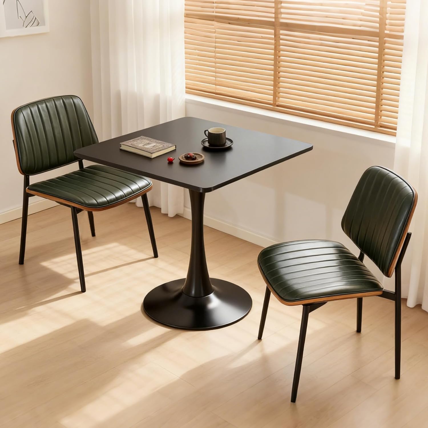 Square Dining Table, 31.5" Tulip Table with Thickened Tabletop & Metal Pedestal, Mid Century Modern Bistro Table for Kitchen, Small Places, Living Room, Cafe (Black)