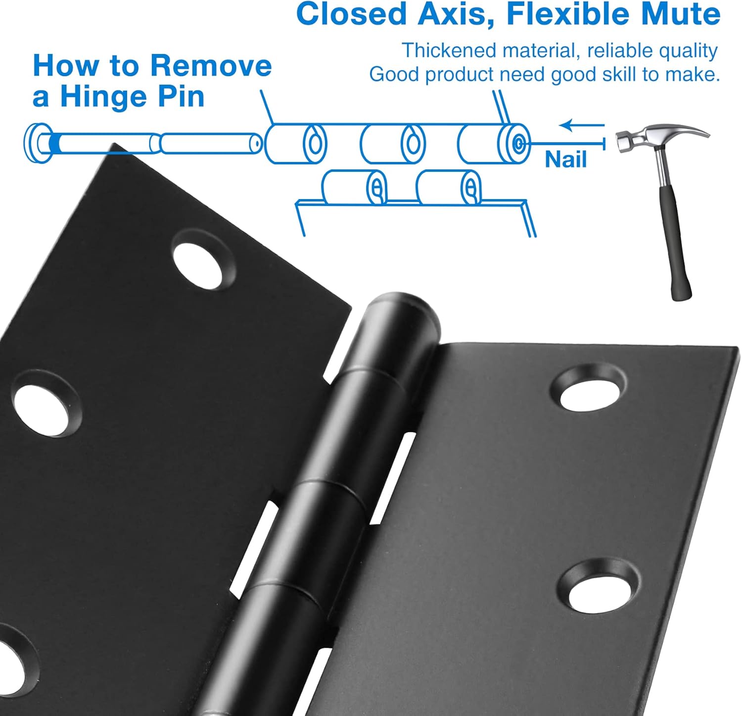 30 Pack Matte Black Door Hinges 3.5 x 3.5 Inch Interior 3 1/2 Inch Door Hinges for Doors Square Radius Corners Flat Iron Hinge 3 ½"x 3 ½" Door Hardware Controls
