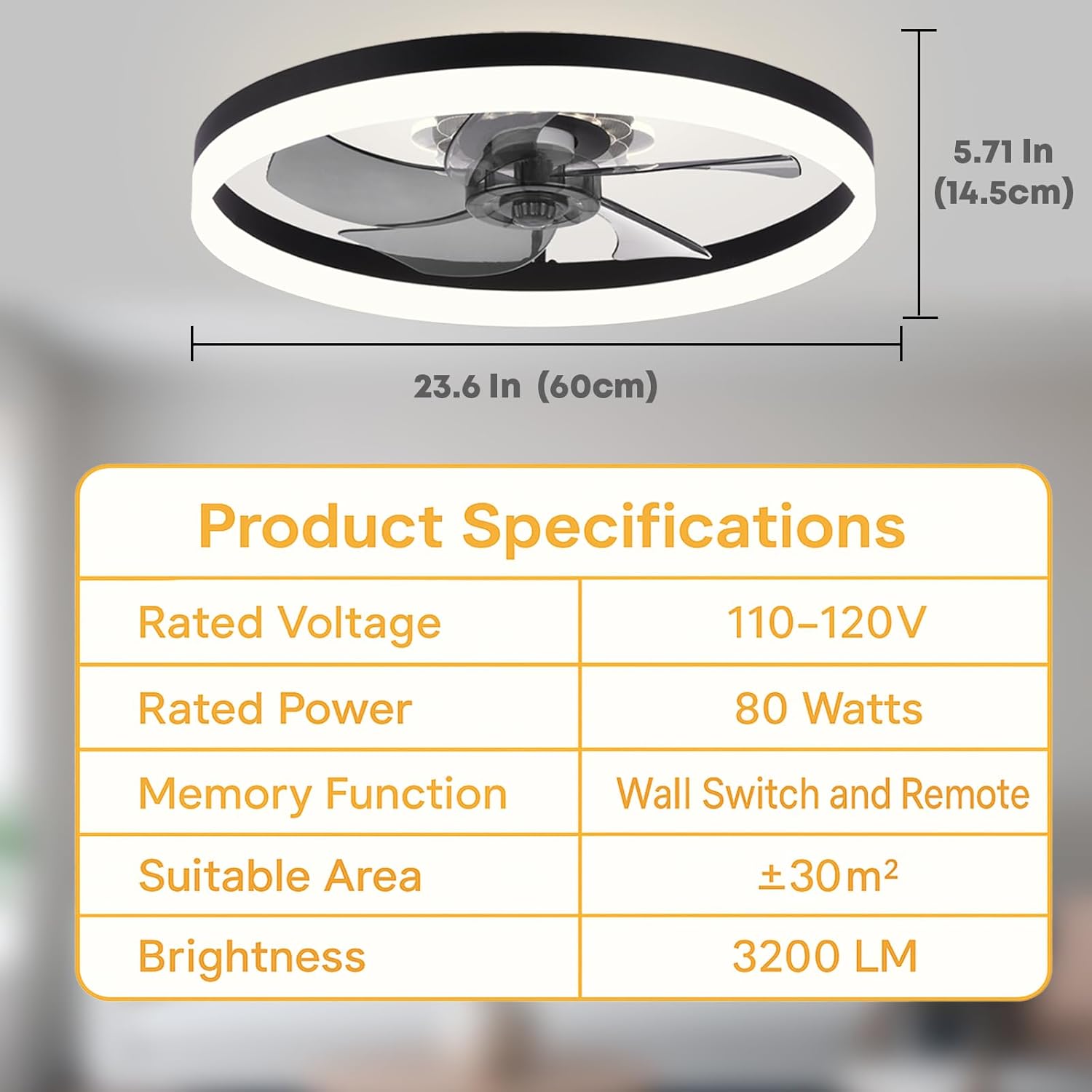 Fszdorj 23.6'' Ceiling Fan with Light, Upgraded Low Profile Fan, Flush Mount Ceiling Fan, 6 Speeds, Dimmable LED, App & Remote Control, Quiet DC Motor, for Bedroom, Living Room, F115 Black