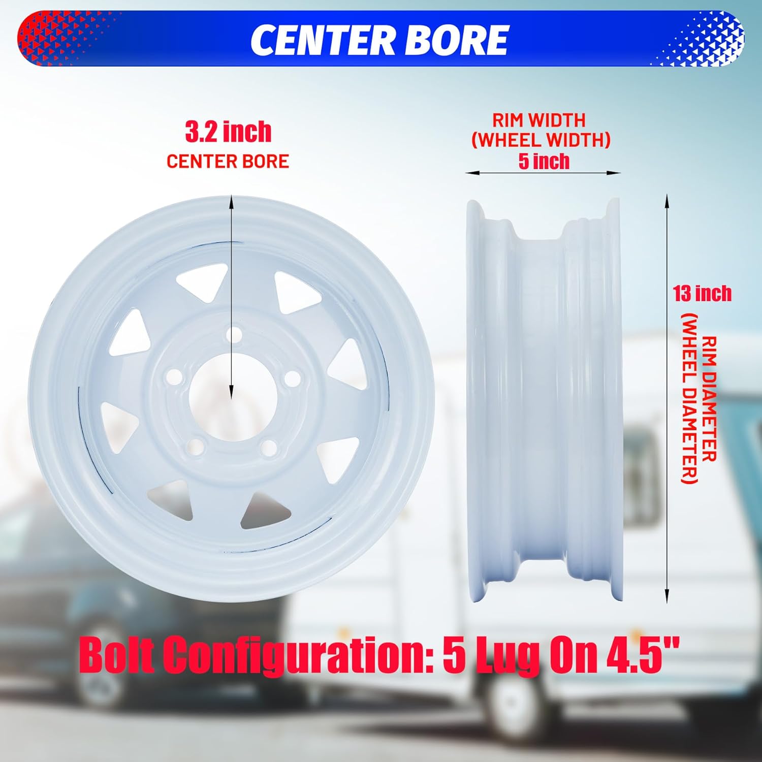 Garvee ST175/80D13 Trailer Tires with 13 in Rims, 5 Lug on 4.5 in, Load Range C, 6PR