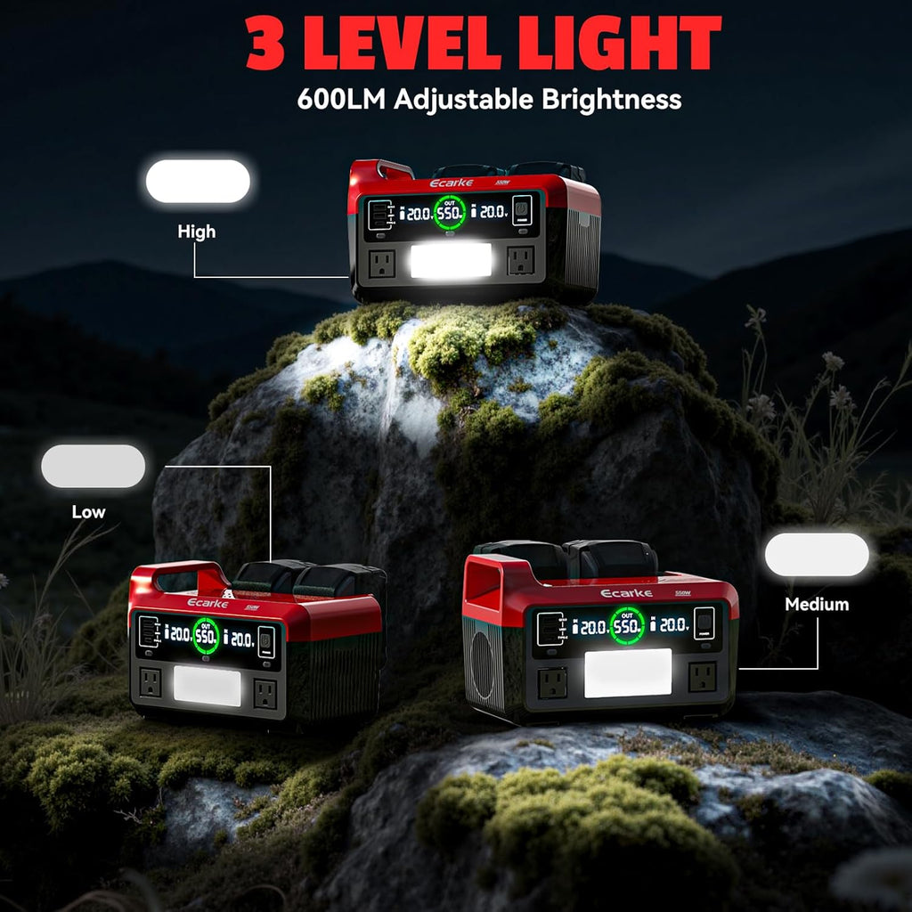 Ecarke 550W Portable Power Inverter Compatible with DeWALT 20V Battery, DC 18V to AC 110V Pure Sine Wave Power Station 2 AC Outlets, 2 USB-A&1 USB-C 20W, 600LM LED Outdoor Emergency Use (No Battery)