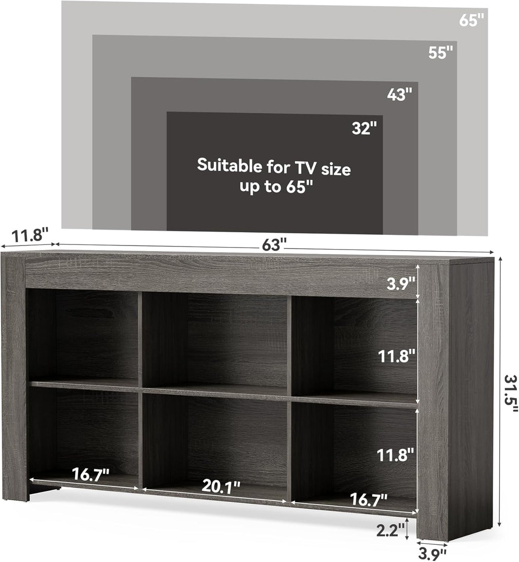 LITTLE TREE TV Stand with Storage, 63-Inch Entertainment Center with Shelves, Modern Media Console for Television up to 65" for Living Room, Bedroom, Grey + Black