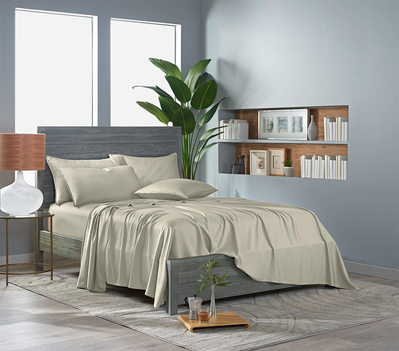 Pure Bamboo King Sheets, Genuine 100% Organic Viscose Derived from Bamboo Bed Sheet Set, Luxuriously Soft & Cooling, Double Stitching, 2 Year Quality Promise (King, Birch)