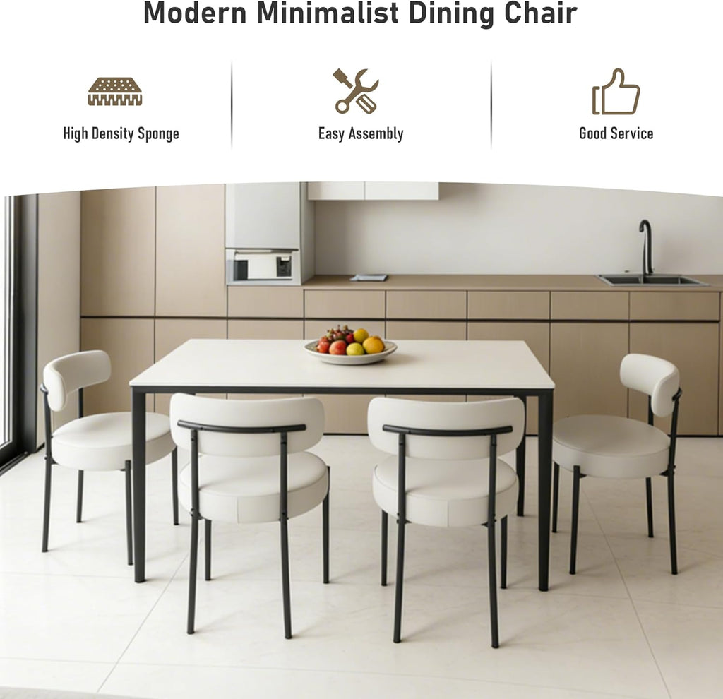DYHOME Modern Dining Chairs Set of 4, PU Upholstered Dining Room Chairs, Metal Legs Kitchen Chairs, Mid Century Boucle Chair with Ergonomic Curved Backrest, Easy Assembly Cream