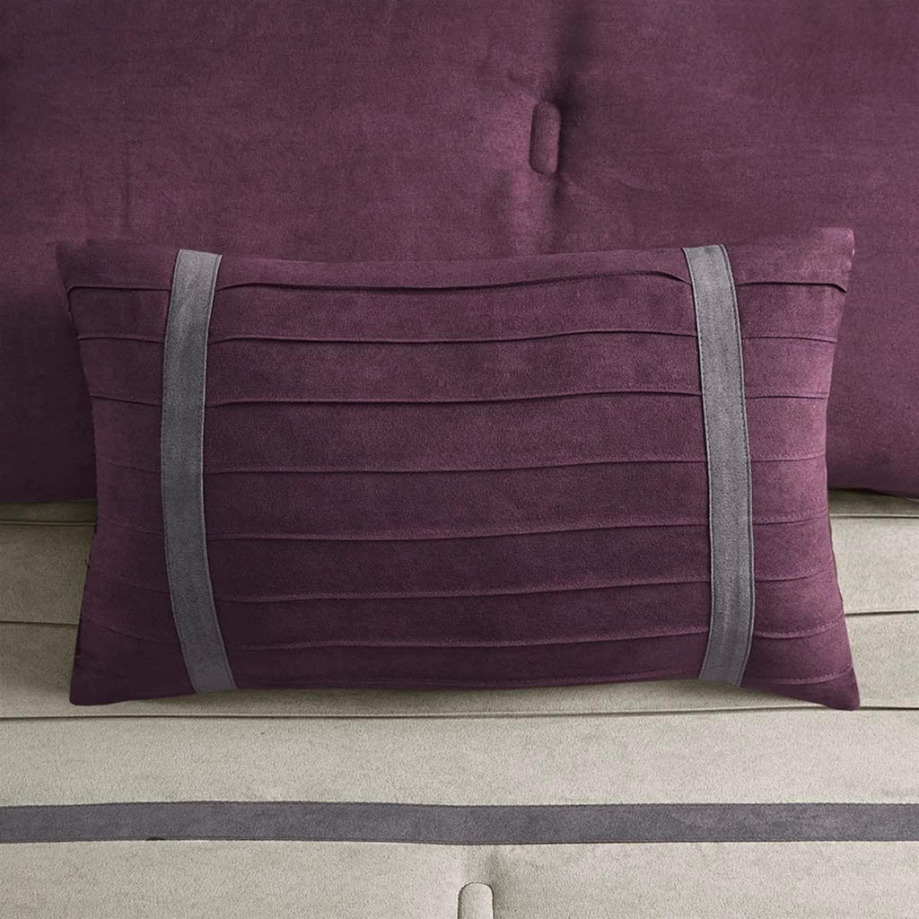 Madison Park - Palmer 7 Piece Comforter Set - Plum - California King - Pieced Microsuede - Includes 1 Comforter, 3 Decorative Pillows, 1 Bed Skirt, 2 Shams,Purple