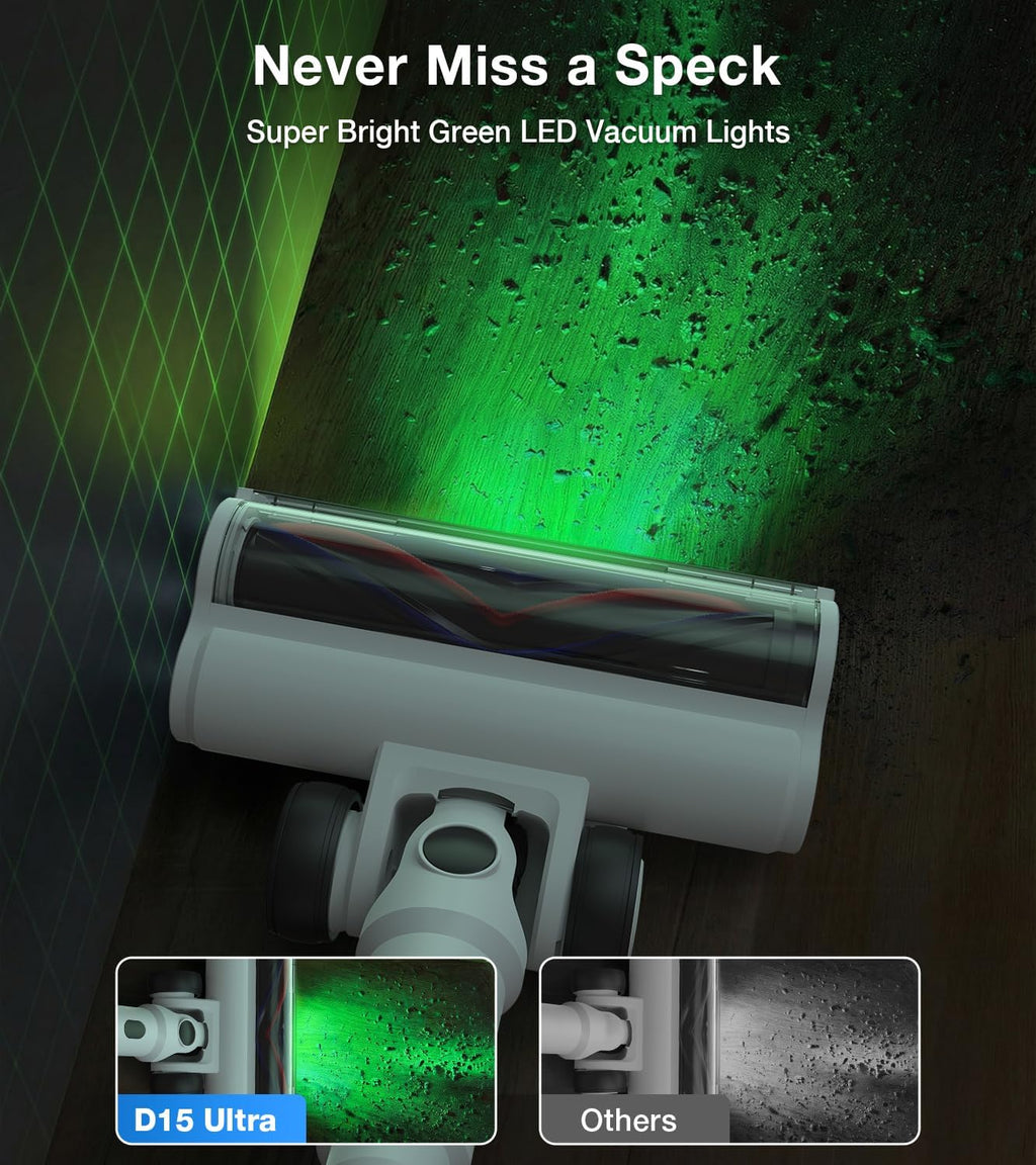 Cordless Vacuum Cleaner, 55Mins Vacuum Cleaners for Home, 15-in-1 Self-Standing Stick Vacuum with LED Light, Anti-Tangle & Wall Mount Charge, Lightweight Vacuum for Hard Floors Carpets Pet Hair