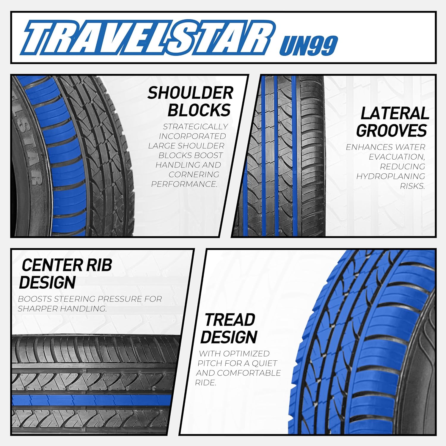 Set of 4 (Four) Travelstar UN99 All Season 225/65R17 102H All Season Radial Passenger Car Tire 225/65/17 - Includes Three-Year Road Hazard Warranty (Tire Only)