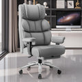 BestGlory Office Desk Chair, Big and Tall Leather Gaming Chair with Footrest, Wide Ergonomic Comfy Executive High-Back Reclining Computer Chairs, Swivel Rolling Wheels and Padded Lumbar Support, Gray