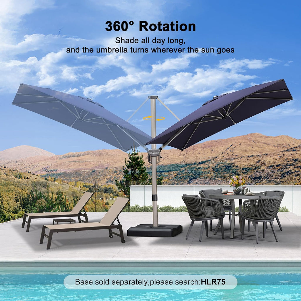 PURPLE LEAF 8’ X 8‘ Patio Umbrella Outdoor Cantilever Umbrella, Aluminum Offset Umbrella with Champagne Frame and 360° Rotation for Pool Deck Garden, Navy Blue