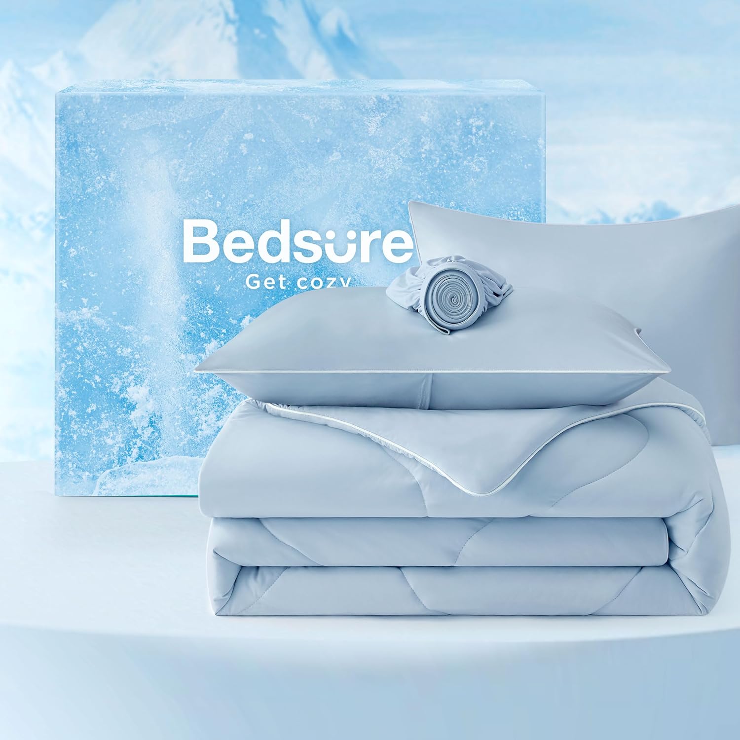 Bedsure Cooling Comforters King Size Set 4 Pieces, Blue Cooling Blanket for Hot Sleepers, Double-Sided Cool Tech King Bedding Set with Breathable Lightweight Comforter, Sheet & Pillowcases