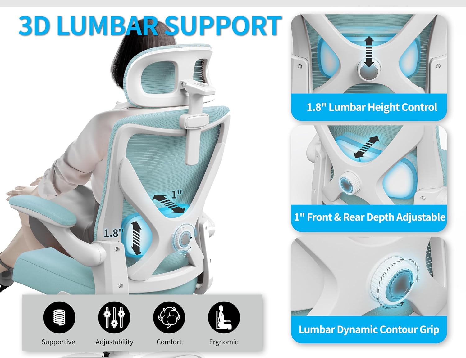 Office Chair - Ergonomic Office Chair with Back Support, Ergonomic Computer Chair - Home Office Desk Chairs, 400lbs Wide Seat Big and Tall Office Chairs with Headrest, Comfy Desk Chairs (Mint Green)