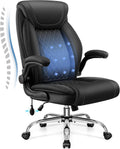 Office Chair, Big and Tall Ergonomic Desk Chair, Executive Leather Computer Chair with Adjustable Lumbar Support, Comfy Gaming Chair with Flip Up Arms, Swivel PC Chair with Rocking Function, Black